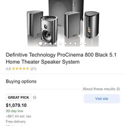 Definitive Technology ProCinema 800 Black Home Theater Speaker System + 2 SpeakerCraft AIM Lcr1