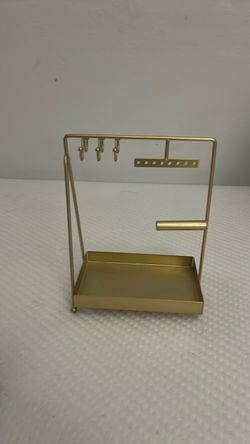 Gold Metal Jewelry Organizer Stand with Tray