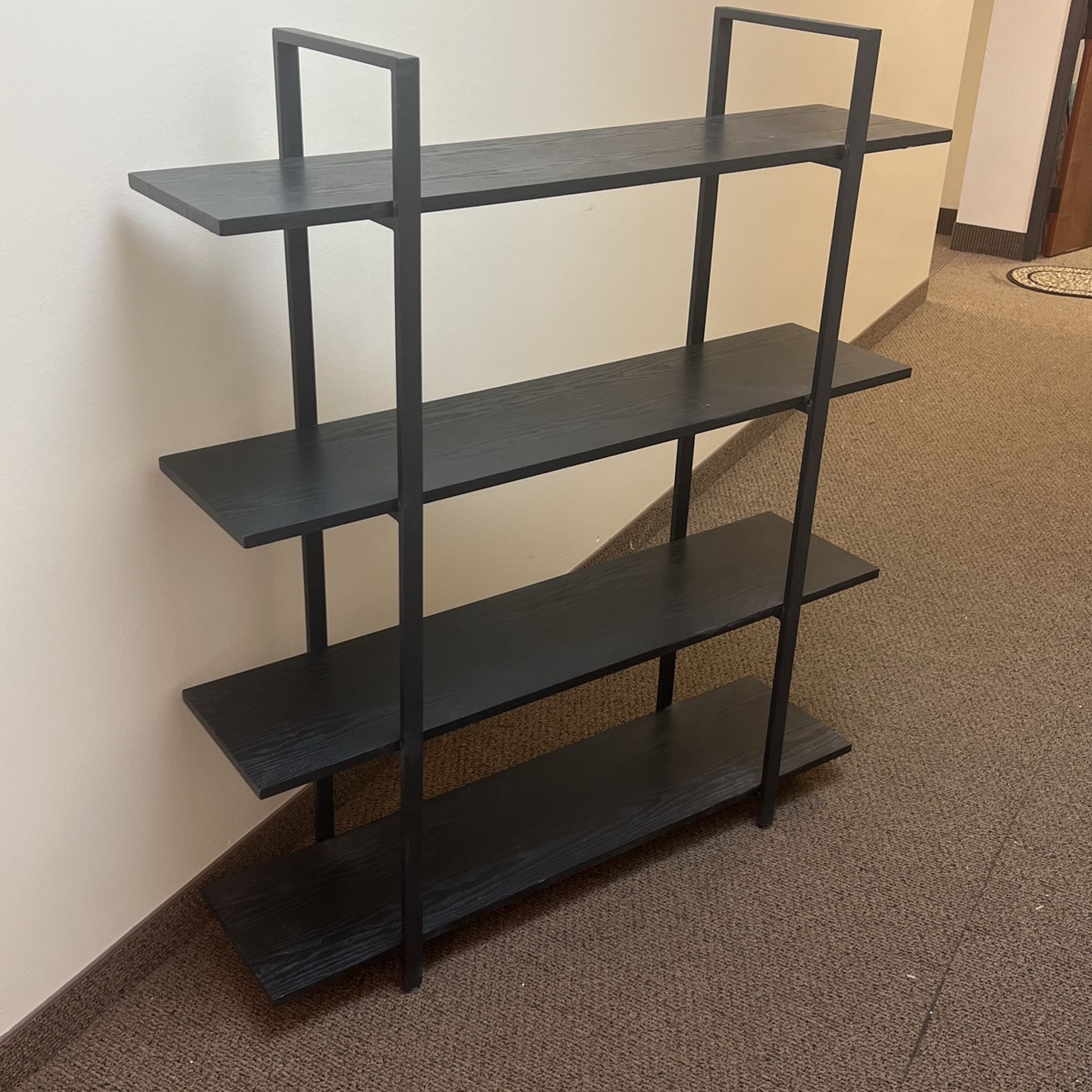 Studio 350 Modern Four-Tier Shelf Color: Black Iron and Wood Size: 48” W x 55” H