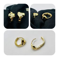 NEW Gold Plated Mini Heart Huggies With Crystal CZs 