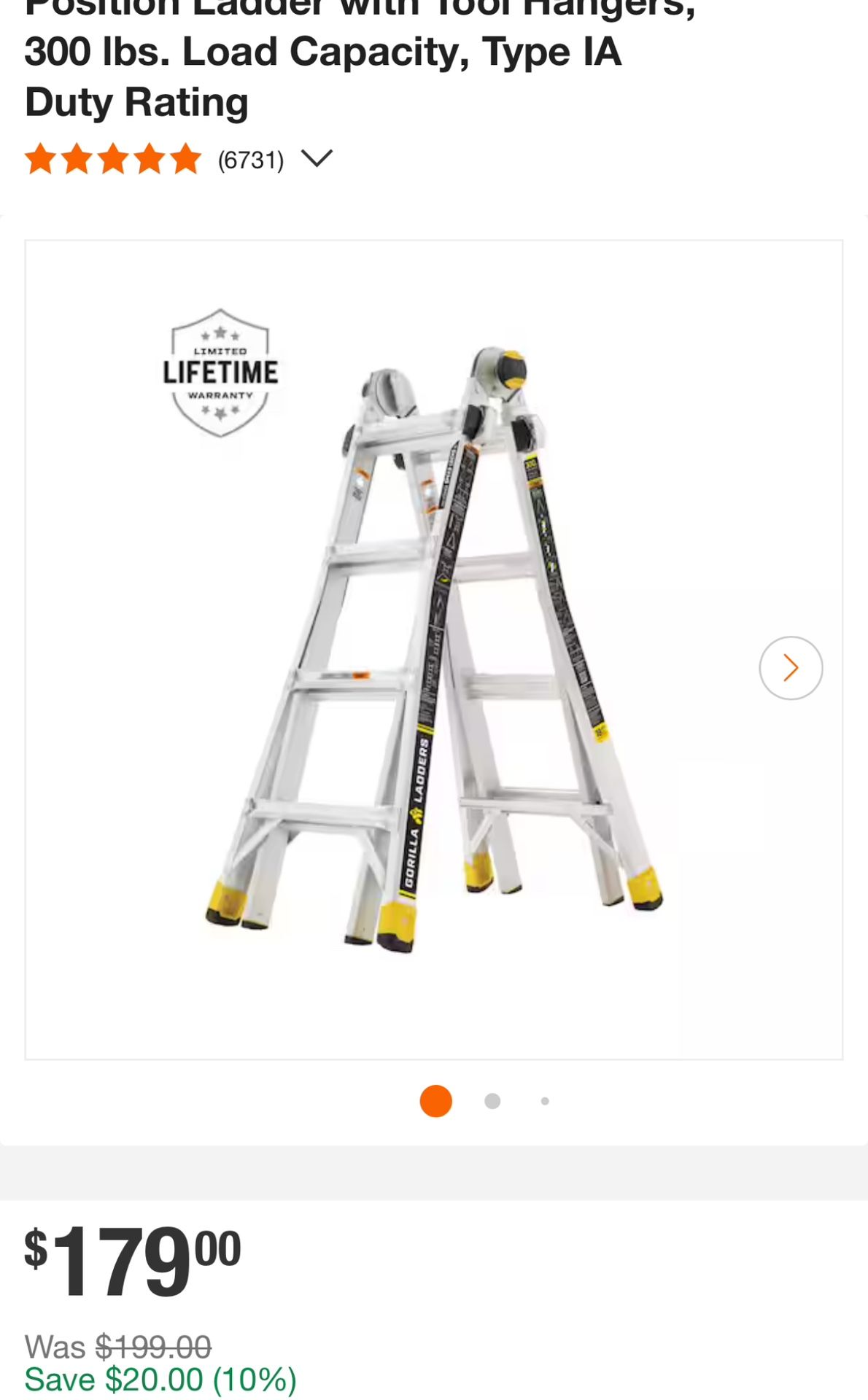 Gorilla Ladders 18 ft Reach Aluminum Multi-Position Ladder with Tool Hangers, 300 lbs. Load Capacity, Type IA Duty Rating