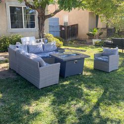 Gray Blue Cushions Patio Set Patio Couch Patio Sofa Outdoor Patio Furniture Set Patio Chairs Brand New Outdoor Furniture Propane Fire Pit