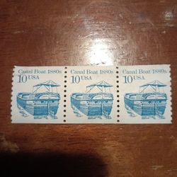 Vintage 18 Unused 10-cent CANAL BOAT 1800's Stamps Issued 1987 For Sale.