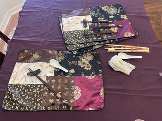 Oriental Placemat Setting Chopsticks Soup Spoons