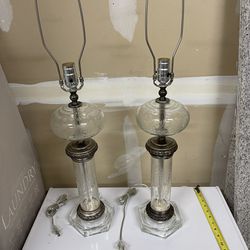 Vintage Etched Crystal Table Lamps Pair
