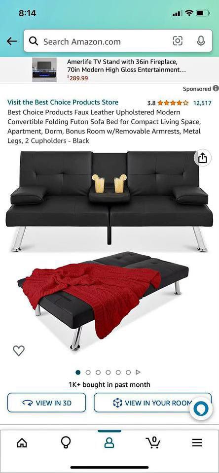 Black Folding Futon sofa bed