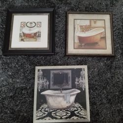 3 Framed Bath Tub Pictures