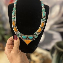 Yellow Coral And Turquoise Necklace