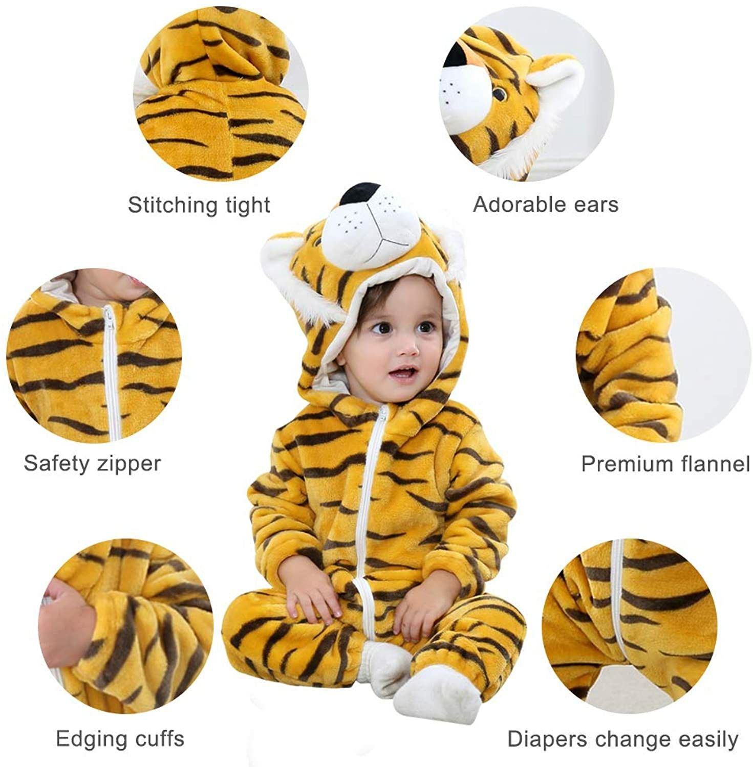 Unisex Baby Animal Costume Winter Autumn Flannel Hooded Romper Cosplay Jumpsuit