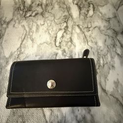 Vintage Coach Black Leather Wallet Button Shut- Large