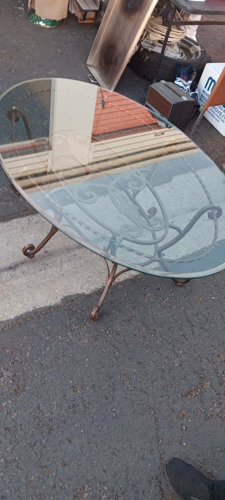Glass And Wrought Iron Coffee Table