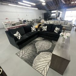 Black 2- Piece Solid Wood Sofa 