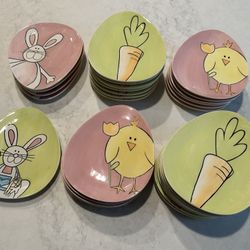 Easter Plates Ceramic Egg Shape Bunny Rabbit Chick or Carrot Theme Tara Reed Mix & Match