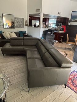 Copenhagen Genuine Leather Grey Italian Sectional Sofa Couch