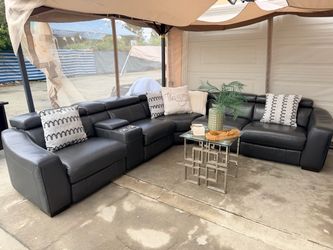 Black leather sectional recliner couch 🛋️