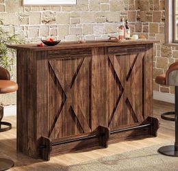 63-Inch Bar Table, 2-Tier Bar Cabinet Height Pub Table with Footrest, Modern Coffee Cabinet. Dark Brown