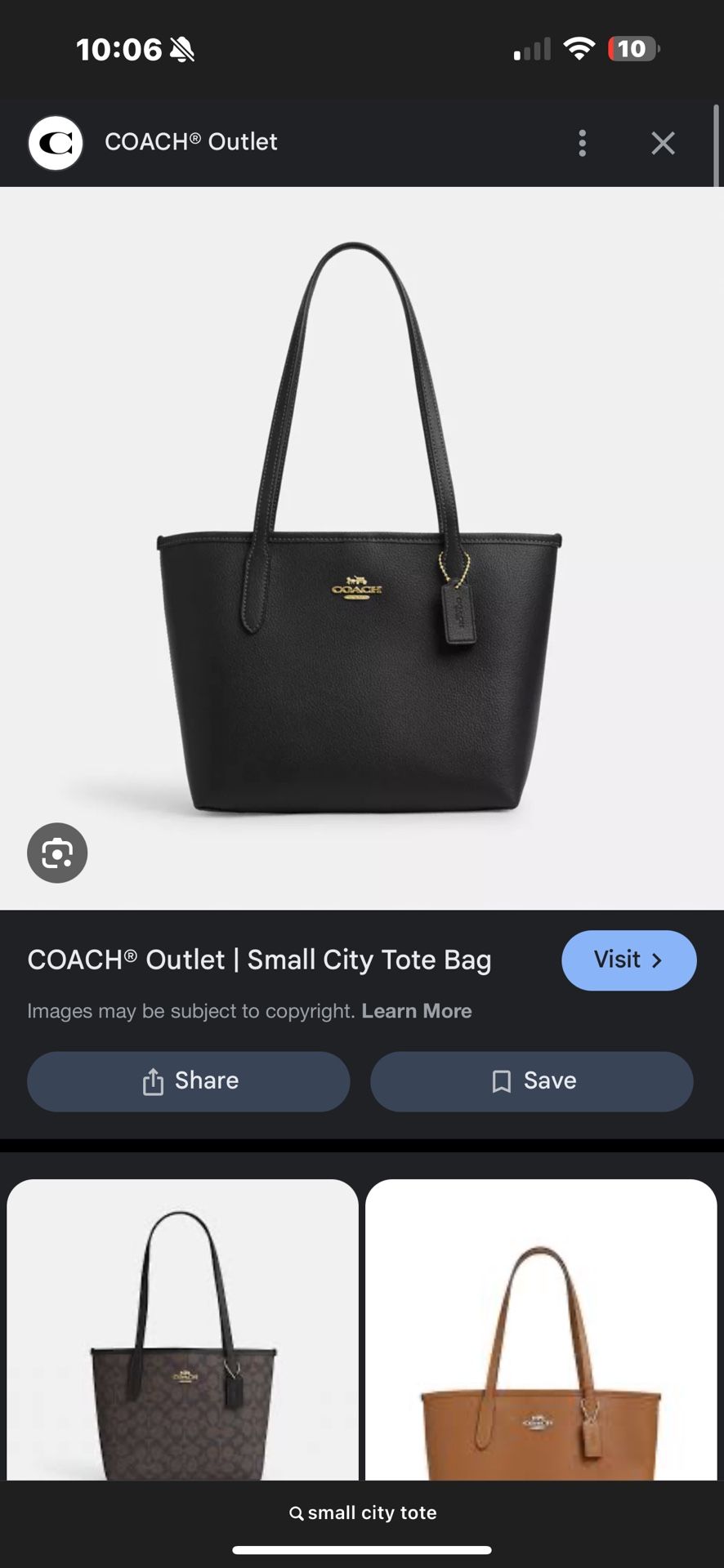 Coach Small City Tote