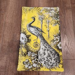 Fringe Studio Peacock Glass Art Tray, Decoupage/transferware peacock, floral motif,15 3/4"×9 3/4" Glass, excellent condition