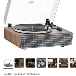 All in One Vinyl Record Player with 4 Treble/Bass Stereo Speakers,Bluetooth HiFi Turntables for Vinyl
