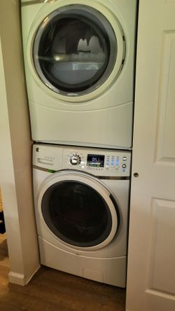 Ge front load washer and gas dryer. Washer machine needs tub bearing other than that works great