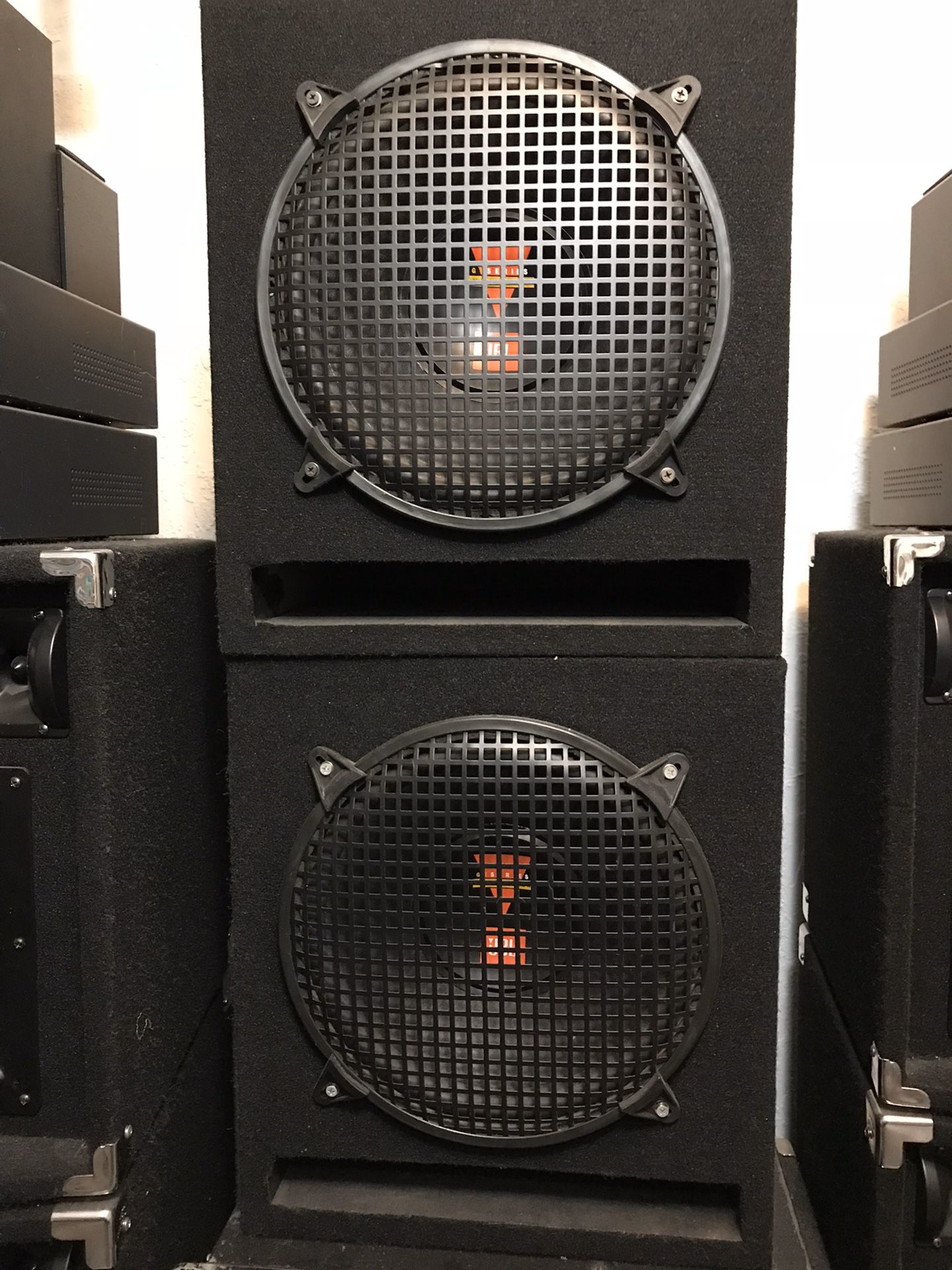 TWO JBL SUBWOOFERS (2–12”-2 ohms-280w)WITH PORTED BOXES