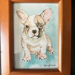 Framed Original Frenchie Watercolor  Painting