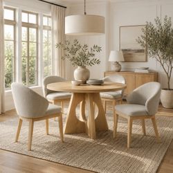 Contemporary Oak Round Pedestal Dining Table 48" Cone Base – Brand New – Comedor Mesa Sillas