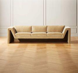 CB2 Perimeter Camel Brown Faux Mohair Fabric Sofa