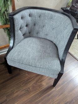 Gray Tufted Barrel Accent Chair