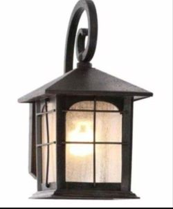 Brimfield 12.75 in. Aged Iron 1-Light Line Voltage Outdoor Wall Light Lantern Sconce with No Bulb Included