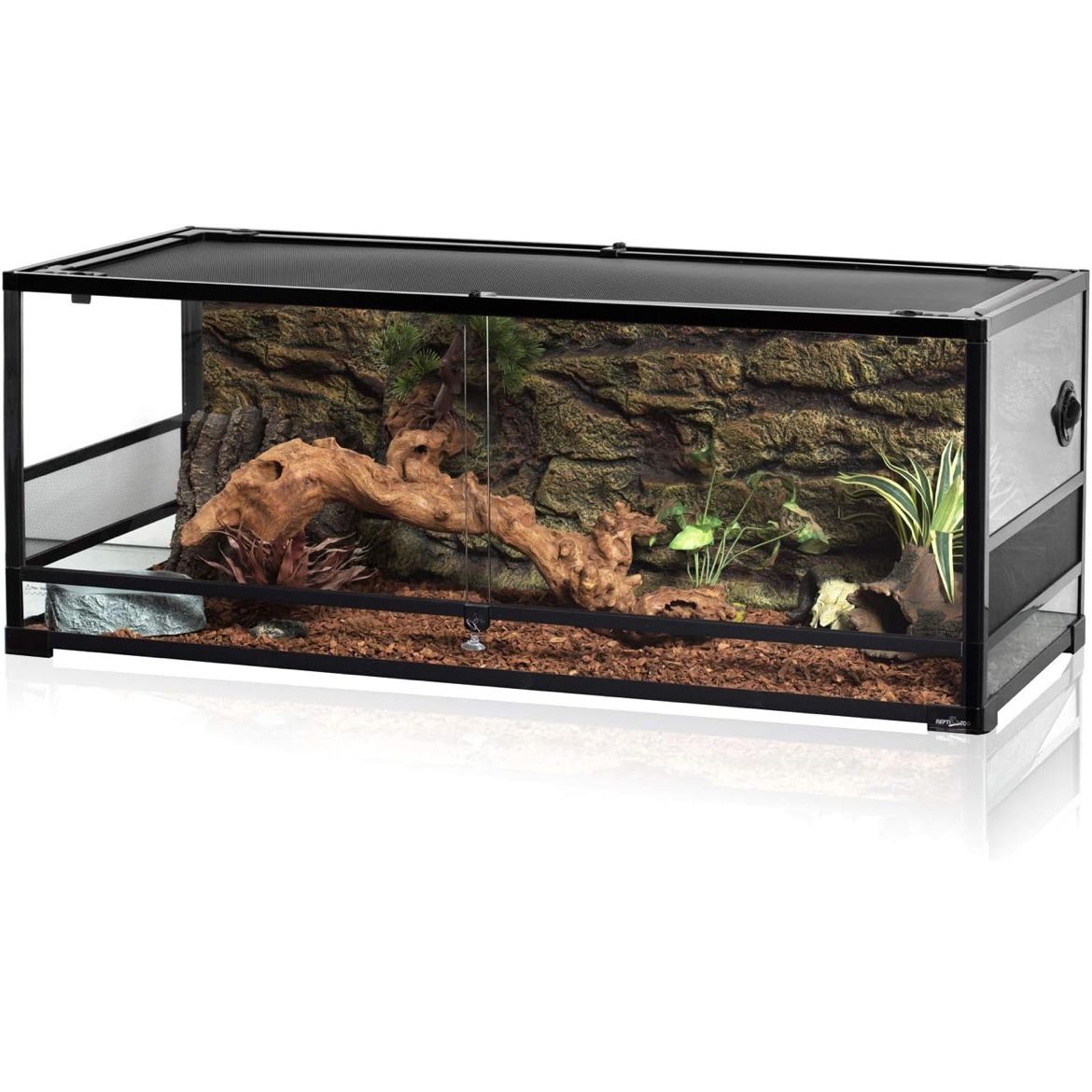 REPTI ZOO 67Gallon Reptile Large Terrarium Upgrade Glass Front Opening Tank Sliding Door with Screen Ventilation Reptile Terrarium 48" x 18" x 18”