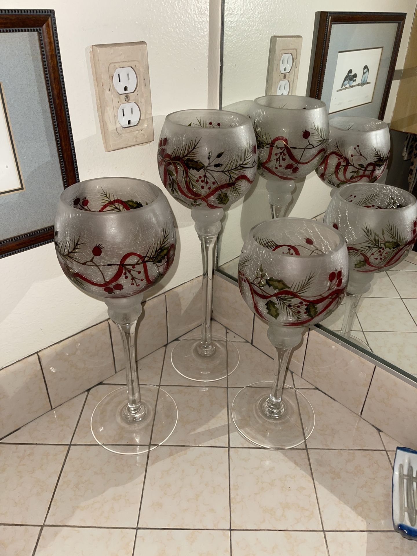 Holiday Glass Hurricane Candle Holders