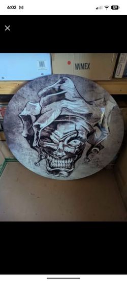 Designart Fantasy Clown Joker Tattoo Sketch Digital Round Metal Wall Art 38in NEW
