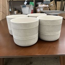 (4 pack)  6" x 6" x 5.3" Round White Ceramic Tye Plant Planter, New