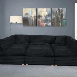 Corduroy Sectional Available In Black, Grey Or Beige