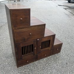 Antique Rustic Solid Cypress Wooden Step Staircase Vintage Apothecary Storage Cabinet Chest!  31.5x14.5x31.5in