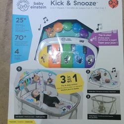 Baby Einstein Kick & Snooze 3-in-1 Foldable Playard with Bassinet, Gym, and Bedside Sleeper