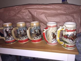Collectible Vintage Budweiser Beer Stein 5 Piece Set