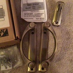 Brand New!! Antique Brass 2 Panel Heavy Duty Trimset - Handles For Patio Door - Including Thumb latch Lock