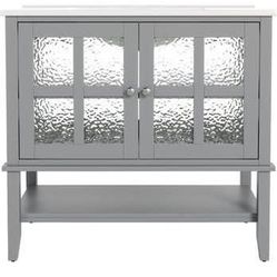 Has Scratch Newly Assembled Solid Wood Frame 36" Bathroom Vanity with Ceramic Sink Bathroom Vanity