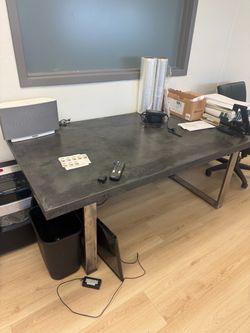 Industrial Desk with Concrete Top and Metal Legs