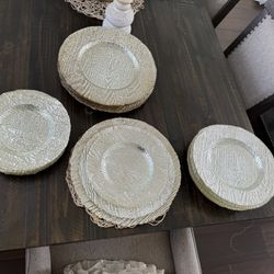 3 Sets of 6 Glass Champagne Color Charger Plates Set