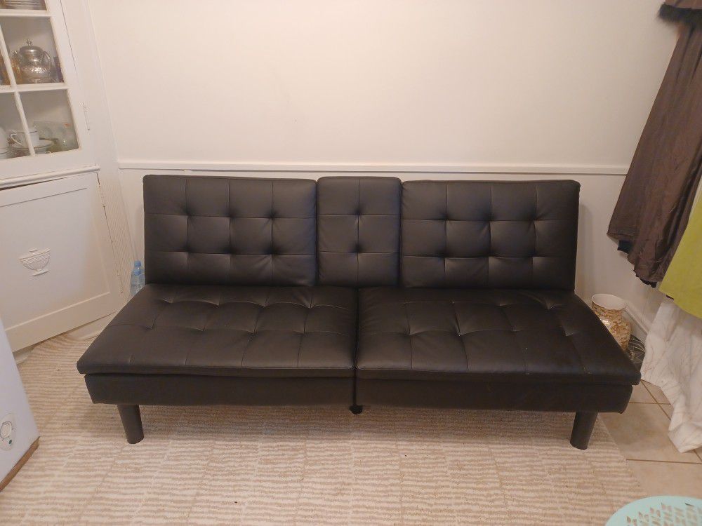 Faux Leather Convertible Futon Sofa