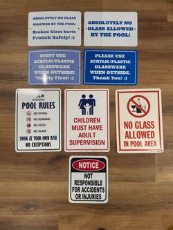 Outdoor Pool Safety & Rules Signs – Set Of 8! Perfect For a Rental Property!