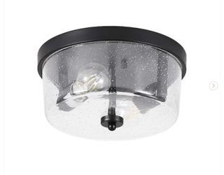 HKMGT 10.63 in. 2-Light Black Farmhouse Flush Mount with Seeded Glass Shade - New