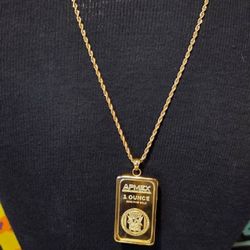 18k gold plated chain gold plated apmex 1oz bar pendant with gold plated charm holder