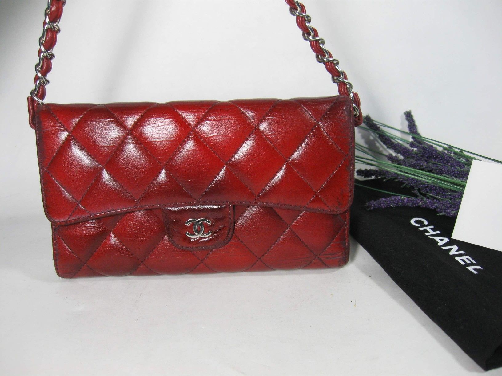 Chanel Red Calfskin Leather CC Long 2.55 Flap Bag Wallet