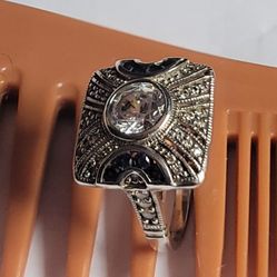 .925 Sterling Silver Ring W/Blue & White Diamonds