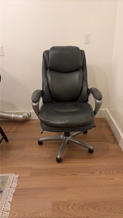 Gray Leather High-Back Executive Office Chair