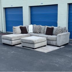 Gray L-Shaped Sectional w/ Ottoman